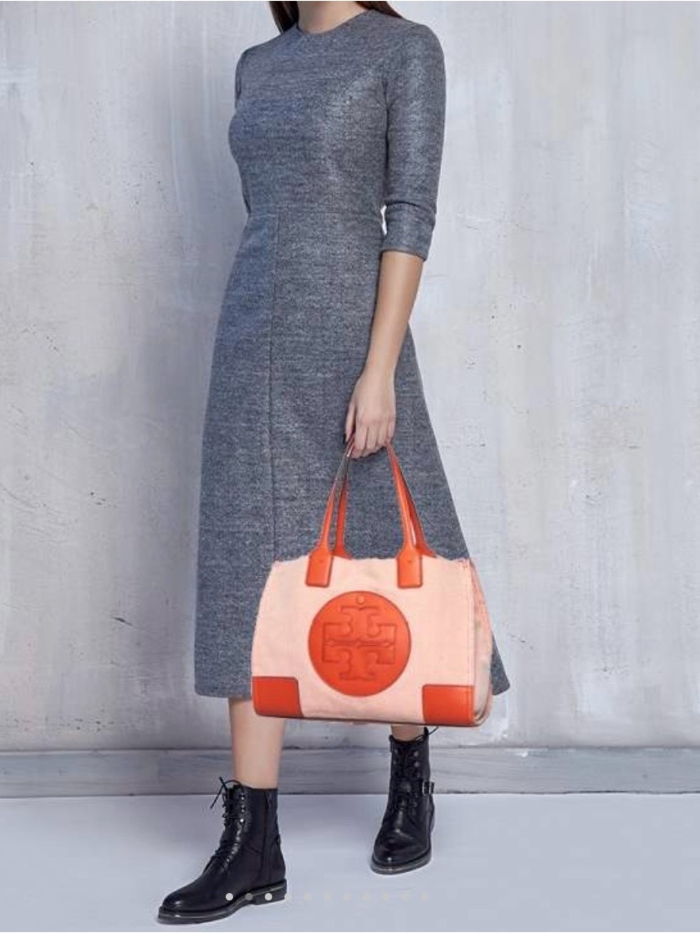 Tory Burch Small Ella Tote in Burnt Orange Leather and Canvas
